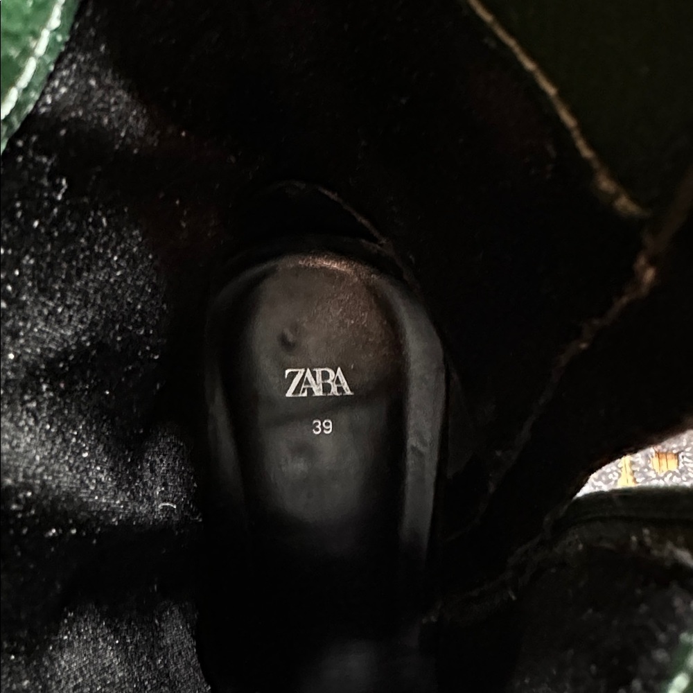 Zara Glossy Green Square Heeled Ankle Boots - Picture 9 of 10